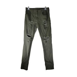 Rue 21 Distressed Green Pants 30/32 Skinny Supreme‎ Flex Chino Denim Grunge